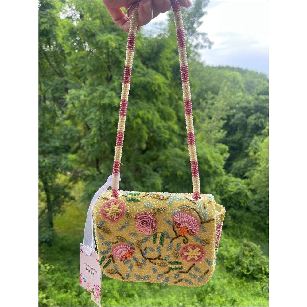 Viral Beaded Bag - Floral Yellow and Pink, Blue and Green Shoulder Bag NWT